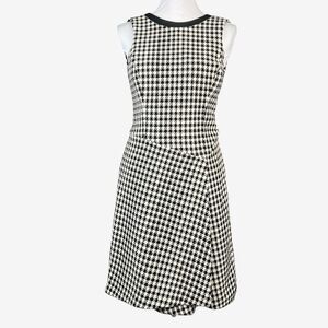 Lauren Ralph Lauren sleeveless dress houndstooth 4 black white leather trim